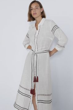 Zara Embellished Mini Dress For Spring, Spring Embellished Mini Dress By Zara, White Embellished Dress For Work, White Embellished Workwear Dress, White Cotton Zara Dress, White Embroidered Zara Dress, Zara White Embroidered Long Sleeve Dress, Kv Design, Zara V-neck Cotton Mini Dress