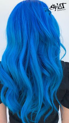 Bright Blue Hair Color, Sea Hair Color, Blue Hair Bright, Blue On Brown Hair, Ocean Blue Hair Color, Medium Blue Hair, Shades Of Blue Hair, Neon Blue Hair