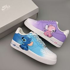 Elevate your sneaker game with the Nike Air Force 1 Cartoon Character Purple Blue Custom. These unique shoes feature vibrant purple and blue coloring, with a custom cartoon character design. Crafted with superior Nike Air technology, these shoes provide ultimate comfort and support for all-day wear. Show off your individuality with these one-of-a-kind sneakers. ★ Brand new with box ★ Each pair is unique and one of a kind ★ Each pair is personally handmade, painted with high quality Angelus. ★ Le Blue Customizable Sporty Sneakers, Customizable Sporty Blue Sneakers, Sporty Customizable Blue Sneakers, Cartoon Print Sneakers For Streetwear, Cartoon Low-top Sneakers For Streetwear, Cartoon Style Low-top Sneakers For Streetwear, Customizable Blue Lace-up Sneakers, Cartoon Character Print Low-top Sneakers, Custom Purple Sneakers For Streetwear