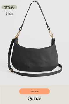 Buttery soft, perfectly slouchy and entirely timeless, our Italian Leather Convertible Crescent Shoulder Bag is the perfect style to add into your rotation. And the goes-with-anything piece (crafted from 100% Italian leather) features two detachable straps, allowing you to mix it up by wearing atop your shoulder or as a chic crossbody.  | Quince | Women's Italian Leather Convertible Crescent Shoulder Bag in Black Versatile Hobo Bag With Gold-tone Hardware, Versatile Hobo Shoulder Bag With Gold-tone Hardware, Versatile Shoulder Bag With Gold-tone Hardware, Versatile Hobo Bag With Gold-tone Hardware For Daily Use, Chic Hobo Bag With Gold-tone Hardware For On-the-go, Everyday Convertible Crossbody Bag, Versatile Everyday Convertible Shoulder Bag, Convertible Crossbody Bag For Everyday, Versatile Evening Hobo Satchel Bag