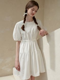 Editor's Notes The dress has puffs on shoulders and sleeves for a full  voluminous silhouette.- String at the waist- Pleated dress- Zipper at the backMeasurements(in.)ONE SIZE- Shoulder: 14.17 in.- Chest: 17.72 in.- Armhole: 8.86 in.- Sleeve: 10.24 in.- Waist: 16.73 in. *Model info: Arina - Height 5' 9''  Bust 14.96 in.  Waist 11.81 in.  Hips 17.32 in.Composition & Care- 50% Rayon  36% Polyester  14% Nylon- Dry cleaning recommended- Be careful of drying for special fabrics (ve Dress With Gathered Short Sleeves And Voluminous Skirt, Short Sleeve Dress With Gathered Sleeves And Voluminous Skirt, Dresses With Gathered Sleeves And Voluminous Skirt, White Dress With Puff Sleeves And Voluminous Skirt, White Voluminous Short Sleeve Dress, Chic Puff Sleeve Dress With Voluminous Skirt, Daywear Midi Dress With Puff Sleeves And Ruffles, Feminine Dress With Elastic Short Sleeves, Puff Sleeve Midi Dress With Ruffles For Daywear