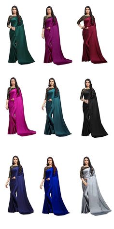 "Saree fabric- Satin Silk Saree Design : The perfect party wear soft satin silk Saree  Blouse fabric - Brocade  Blouse Piece 1 Meter. Saree length-  5.5 meter. Blouse Piece length -  0.1 meter Width : Approx 45\" Inches , 1.25 Yard. Fabric Care :  Washable. Note: Color may be bit of different then Image." Party Semi-stitched Satin Pre-draped Saree, Semi-stitched Satin Pre-draped Saree For Party, Pre-draped Satin Saree With Unstitched Blouse For Party, Satin Pre-draped Saree With Unstitched Blouse For Party, Party-ready Pre-draped Satin Saree With Unstitched Blouse, Party Wear Satin Saree For Party, Evening Satin Saree With Unstitched Blouse, Evening Saree With Unstitched Blouse In Satin, Bollywood Style Satin Saree For Evening