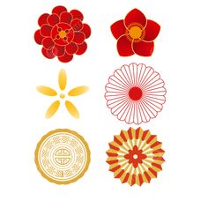 four different types of flowers on a white background with red, yellow and orange colors