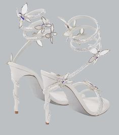 Spring Wedding Evening Shoes With Rhinestones, Spring Formal Wedding Shoes With Rhinestones, White Embellished High Heel, Embellished White High Heels, White Embellished High Heels, White Rhinestone Heels For Gala, White Rhinestone Wedding Shoes For Spring, Spring Gala Heels With Rhinestones, Embellished High Heel Wedding Shoes For Spring