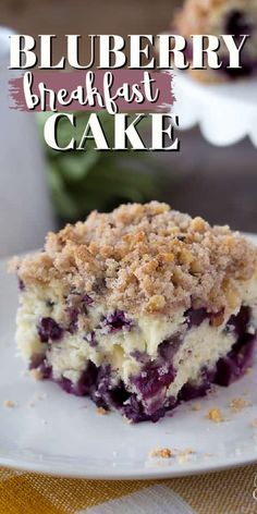 blueberry breakfast cake on a white plate