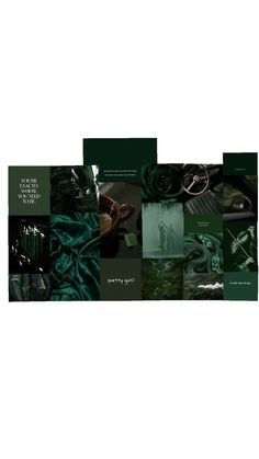 an assortment of green and black images