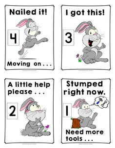 four signs showing how to read the numbers for each bunny and rabbit in different positions