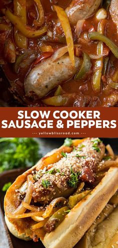 this slow cooker sausage and peppers recipe is the perfect way to use up leftover meat