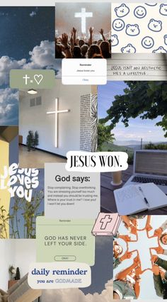 a collage of images with the words jesus won