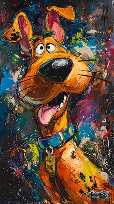 a painting of a dog with its mouth open