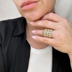 Transform your style with our 18k Gold Filled Chunky CZ Eternity Band Ring. Designed to create the most exquisite and luxurious stack, this ring adds a touch of glamour to any outfit. Elevate your look and make a statement with our stunning eternity band. Metal: 18k Gold filled Available sizes: 5.5, 6.5,7, 8, 9 , 10 Hypoallergenic Water-resistant Handcrafted in Brazil Luxury Stackable Rings With Thick Band, Luxury Stackable Rings With Cubic Zirconia, Fine Jewelry Stackable Wide Band Ring For Anniversary, Luxury Wide Band Stackable Rings For Anniversary, Elegant Stackable Rings As Gift, Luxury Thick Band Stackable Rings As Gift, Elegant Stacked Rings As A Gift, Elegant Stacked Gold Rings, Elegant Gold Stacked Rings