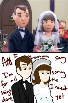 the wedding scene is shown in two different pictures