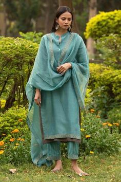 Shop for Priti Prashant Blue Handwoven Kurta Set for Women Online at Aza Fashions Cotton Suit Designs, Kurta Set For Women, Gold Jacket, Suits Design, Embroidered Pants, Teal Fabric, Embroidery Suits Design, Straight Kurta, Boring Clothes