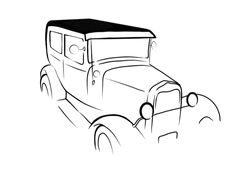 an old car is drawn in black and white on a white background, it looks like the