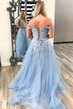 Plus Size Ballkleider Off the Shoulder Tüll Lang Mit Schlitz Blue Tulle Prom Dress, Wedding Dress Petticoat, Prom Dresses Cheap, Prom Dresses Off The Shoulder, Corset Dresses, Dresses Off The Shoulder, Custom Prom Dress, Plus Size Prom, Long Prom Gowns