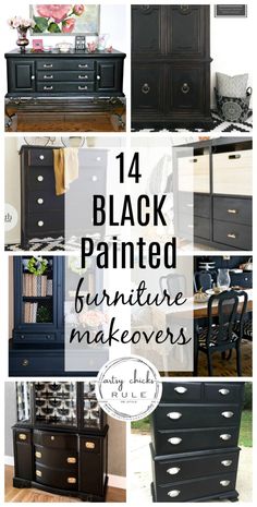 black painted furniture makeovers with text overlay