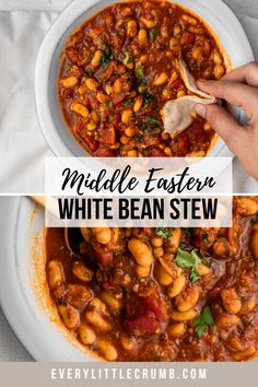 a bowl of white bean stew with the title overlay