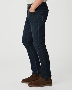 Federal is our modern slim straight fit, with slight ease at the hip, loosely fitted through the thigh and straight from the knee down. Cut from our TRANSCEND VINTAGE denim in a rich, clean dark wash, this style has the look of authentic vintage denim but is incredibly comfortable with plenty of stretch and recovery. | Transcend Vintage Federal Slim Straight Jean - Ranchwood Blue | Size 33 Classic Dark Wash Straight Jeans, Selvedge Slim Fit Straight Leg Bottoms, Selvedge Straight Leg Slim Fit Bottoms, Classic Straight Fit Jeans For Business Casual, Straight Fit Jeans For Business Casual, Medium Wash Straight Leg Business Casual Jeans, Medium Wash Straight Leg Jeans For Business Casual, Business Casual Medium Wash Straight Leg Jeans, Classic Straight Leg Jeans For Business Casual