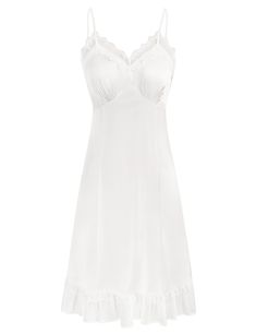 PRICES MAY VARY. 【Soft Women Nightgown】Silky feel on skin and V-neck make you have a charming night, soft fabric help you have a good sleep 【Adjustable Straps Slip】With adjustable Strap to fit very well，provide max comfy to your body 【Elegant design】Lace edge wavy fungus hem, sexy lace edge neckline, more sexy and charming 【Occasions】Perfect for Valentine’s Day, date nights, wedding nights lingerie, honeymoon nights lingerie, bride wedding, holiday and lingerie party 【NOTE】Please choose Belle Po Satin Chemise, Dresses Satin, Lingerie Party, Lace Nightgown, Slip Dresses, Women's Nightgowns, Stretchy Dress, Under Dress, Satin Slip Dress