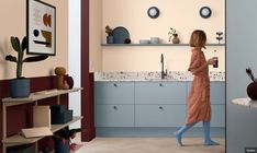 Grey Kitchen Colors, Kitchen Color Trends, Green Terrazzo, 아파트 인테리어, Yellow Kitchen, Kitchen Color, Blue Kitchens, 인테리어 디자인