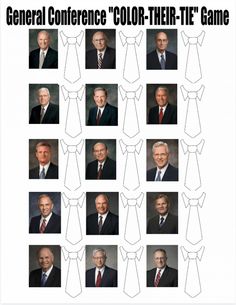 a group of men in suits and ties with the words general conference color - their - tie game