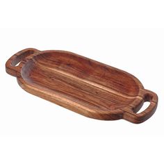 an oval wooden tray with handles