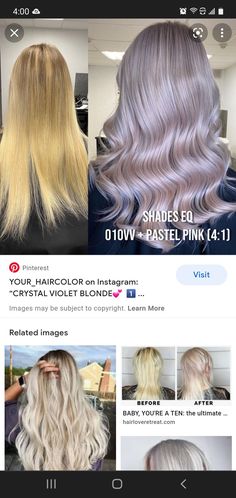 Pink Shades Eq Formula, Shades Eq Toner Formulas Platinum Blonde, Pastel Pink Shades Eq, Shades Eq Pastel Pink Formula, Redken Shades Eq Icy Blonde Formula, Pastel Blonde, Pearl Blonde, Redken Hair Color, Redken Shades