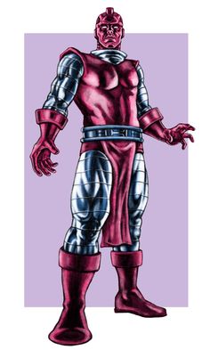 an image of a cartoon character in red and silver armor with his hands out to the side