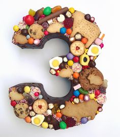 the letter e is made up of many different types of candies