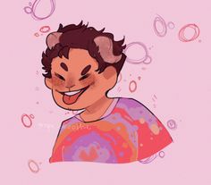 a drawing of a man with soap bubbles around his face and smiling at the camera