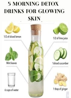 a bottle filled with cucumber and lemon slices