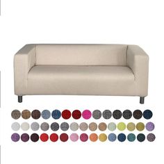 an image of a couch with different colors and sizes in front of the same color