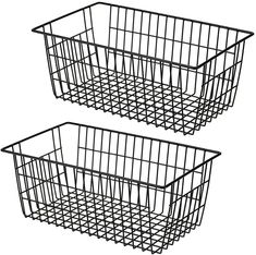 two black wire baskets sitting next to each other