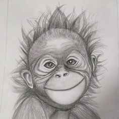 a drawing of a monkey with hair on it's head and eyes, looking straight ahead