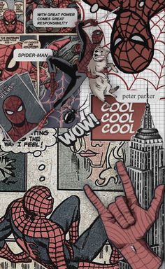 a collage of spider - man and other comic related items is shown in this image