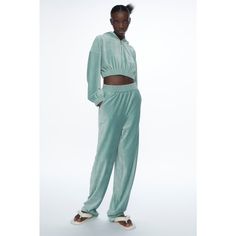 Nwt Color Light Green Leather Jogging Pants, Jogging Pants Women, Velvet Track Suit, White Jogger Pants, Leather Jogger Pants, Satin Joggers, Zara Trousers, Velvet Sweatshirt, Striped Pant