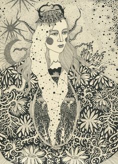 a drawing of a woman surrounded by flowers