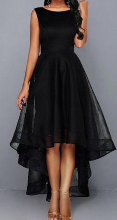 High Low Black Dress. Has Kind Of A Honeycomb Pattern On Outer Later. Stretchy And Very Comfortable. Black Dresses Classy, Black Dress Outfits, فستان سهرة, High Waist Dress, Round Neck Dresses, Black Dresses Casual, Classy Dress, Modest Dresses, Fancy Dresses