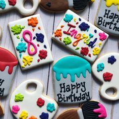 decorated cookies with happy birthday written on them