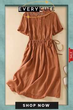 Cotton and Linen Tie Up Waist Dress Casual Brown A-line Midi Dress, Casual Brown Midi Dress, Boho Casual, Waist Dress, Cotton Style, The Picture, Women's Fashion Dresses, Fashion Dresses, Shop Now