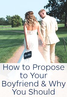 a man and woman walking down a path with the words how to propose to your boyfriend