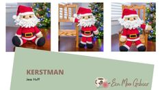 two pictures of a stuffed santa claus sitting on a chair with the caption kerstman