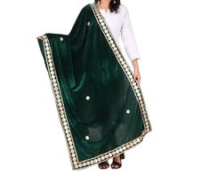 PRODUCT DETAILS  Green & gold-toned floral embroidered dupatta gotta patti, embellished border Size & Fit Length = 2.25 m, Width = 0.76 m Material & Care Velvet Hand Wash Specifications- Fabric -Velvet Pattern- Printed Print or Pattern Type - Embroidered Ornamentation -Gotta Patti Occasion - Party & Wedding Wear Border - Embellished Buyer Note - Before Buy Anything From Our Store Check Our Store Policy SHIPPING - After Receive Payment we will ship your parcel within 2 to 3 Days.  Courier Service - We use Different Types of shipping Courier Services like - Shiprocket (it will take 12 to 14 Days), Aramex Economy (it will take 10 to 14 days), Aramex Express (it will take 4 to 7 days), DHL express (it will take 3 to 5 days), India post (it will take 3 to 4 weeks). Express Shipping Charges - if Velvet Dupatta, Anarkali Lehenga, Signature Styles, Gotta Patti, Velvet Color, India Post, Lace Border, Bottle Green, Wedding Wear