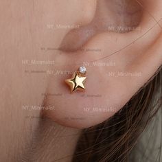 These earrings are made with Genuine SI clarity G-H color diamond and 14K solid yellow gold Studs Earrings * SKU : SGT00220 * Made to Order * Gold Purity : 14K Solid Yellow Gold (stamped) * Custom Gold Color: Rose Gold, Yellow Gold, White Gold * Custom Gold Purity: 9K/14K/18K (Charges Apply) * Diamond 100% Genuine Diamond * Diamond Weight : 0.04 ct. * Diamond Color : G-H * Diamond Clarity : SI1- SI2 * Diamond Cut : Brilliant Cut (Excellent) Product Measurement Size :- 5 x 5 mm ✦Size can be custo Minimalist Yellow Gold Star Earrings, Minimalist 14k Gold Diamond Earrings As Gift, Minimalist 14k Gold Diamond Earrings For Gift, Yellow Gold Star Diamond Earrings For Anniversary, Minimalist Gold Diamond Earrings For Gift, Minimalist Pierced Diamond Earrings For Anniversary, Tiny Gold Diamond Earrings For Gift, Yellow Gold Star Diamond Earrings For Gift, Yellow Gold Star-shaped Diamond Earrings For Gift