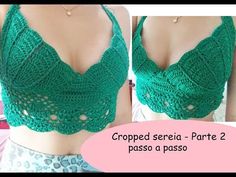 a woman wearing a green crocheted bra top