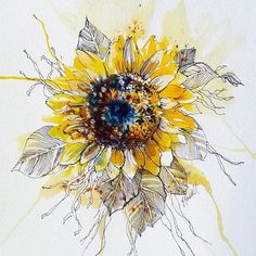 an image of a sunflower painted with watercolors on paper and then added to the post