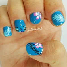 Gel Nails Ideas Disney, Lilo And Stitch Nails Easy, Disney Movie Nail Art, Stitch Disney Nails Easy, Disney Up Nail Designs, Stitch Disney Nail Art, Stitch Nail Designs For Kids, Simple Lilo And Stitch Nails