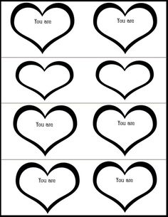 four different hearts with the words you are and you are written in black ink on white paper