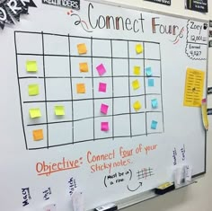 a white board with sticky notes attached to it