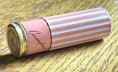 Offered is a rare early lipstick tube signed Campus in script. The tube has lipstick and is unused, but the lipstick would not be safe to use now. The tube has pizzazz. The bottom of the tube is solid pink enamel, the top has pink and white vertical enamel stripes. It is super cute and unusual. Inside the tube is inscribed "distributed by COLONIAL DAMES, HOLLYWOOD U.S.A. , NOT CONNECTED WITH ANY SOCIETY, MADE IN U.S.A.,". I am not sure what that indicates, maybe a sample, or a door prize, but th Lipstick Tube Design, Lipstick Vintage, Slime Tutorial, Infinite Money, Lipstick Container, White Lipstick, Cute Lipstick, Beauty Rules, Lipstick Tube